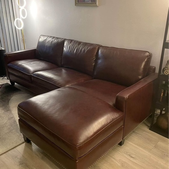 Other - - Top-Grain Leather Sectional Sofa, Brown